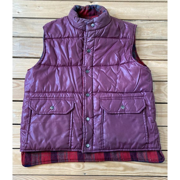Vintage OLYMPIC Trails Plaid Reversible Vest M - Picture 2 of 5